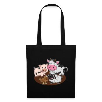 Animaux de ferme porc vache boeuf poulet moutons - Sac en tissu - noir - Devant