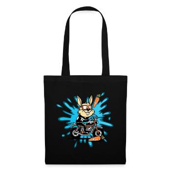 Hase Kaninchen Motorrad Geschenk - Stoffbeutel - Schwarz - Vorne
