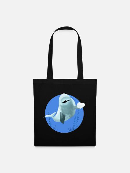 Beluga fröhlich in blauen Kreis - Stoffbeutel - Schwarz