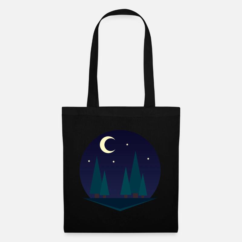 Wald bei Nacht mit Mond und Sternen - Stoffbeutel - Schwarz