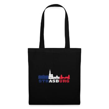 Straßburg Skyline Frankreich Wahrzeichen Karte - Stoffbeutel - Schwarz - Vorne