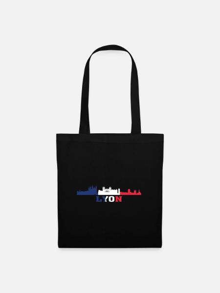 Lyon City Skyline France Landmark Map - Sac en tissu - noir