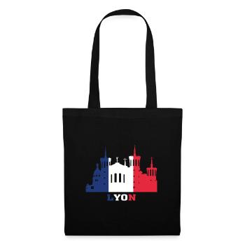 Lyon City Skyline Frankreich Wahrzeichen Karte - Stoffbeutel - Schwarz - Vorne