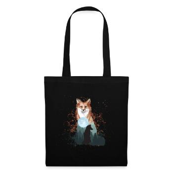 Fuchs Hund Wolf mit Vollmond Mond Natur Geschenk - Stoffbeutel - Schwarz - Vorne