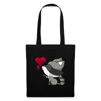 Raton laveur mignon avec cadeau coeur et amour - Sac en tissu - noir - Devant