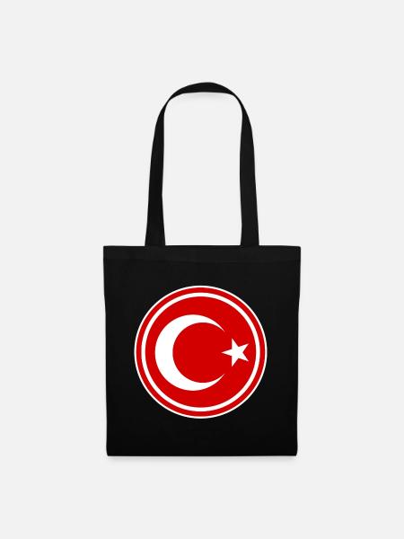 Türkei Flagge rund - Stoffbeutel - Schwarz