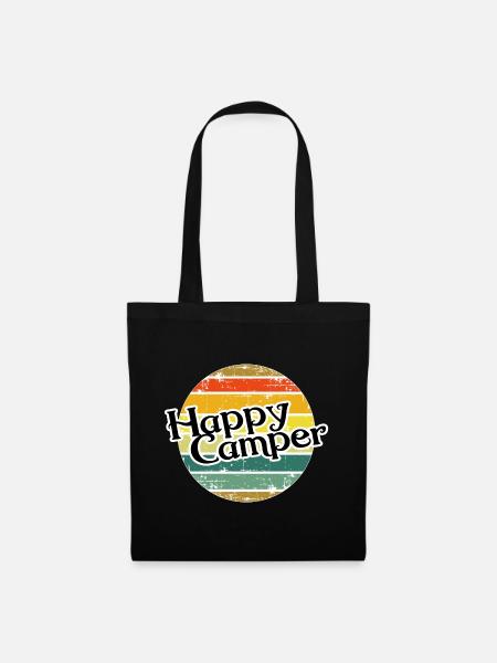 Happy Camper / Retro Vintage Wohnmobil Camping - Stoffbeutel - Schwarz