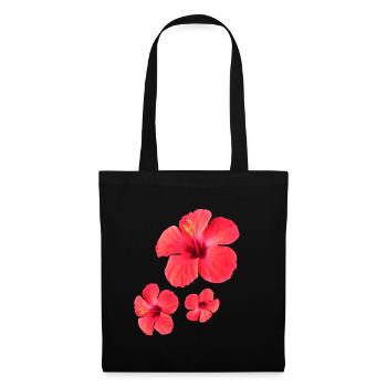 Rote Hibiskus Blütenpracht Drei-Fach - Stoffbeutel - Schwarz - Vorne