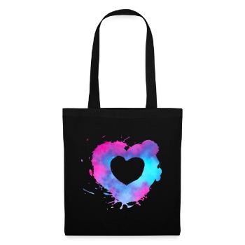 Coeur aquarelle avec des couleurs roses et bleu clair - Sac en tissu - noir - Devant