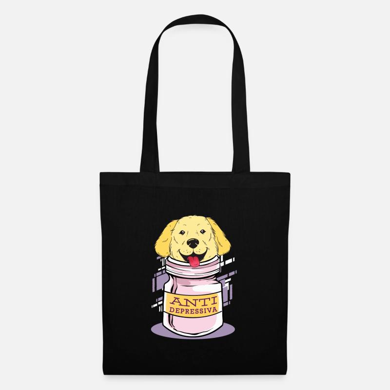 Golden Retriever Depression Pillen - Stoffbeutel - Schwarz