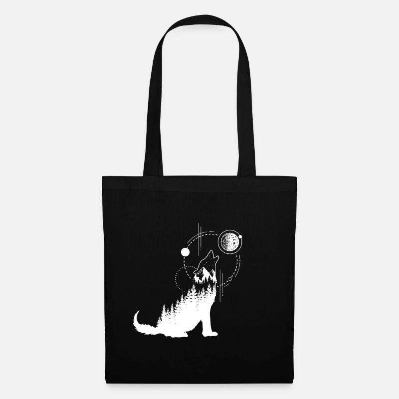 Double exposition géométrique moderne de forêt de loups - Sac en tissu - noir