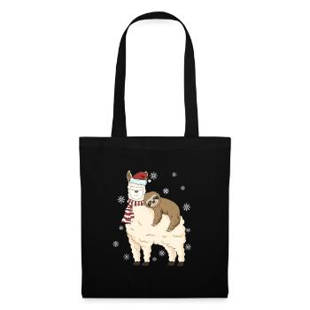 Alpaka Lama Geschenk mit Faultier Winter Schnee - Stoffbeutel - Schwarz - Vorne