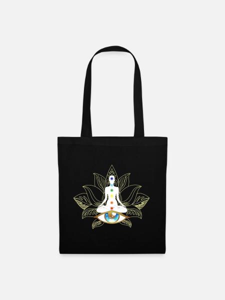 Chakras and Eye: Golden Meditation - Tote Bag - black