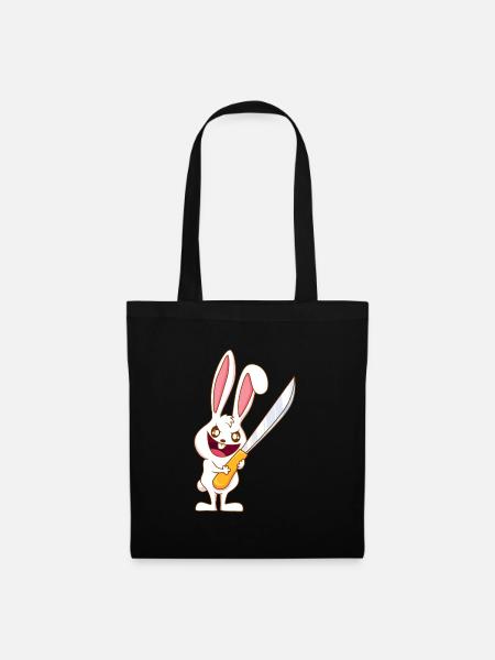 Böses Häschen Hase mit Messer lustiger Osterhase - Stoffbeutel - Schwarz