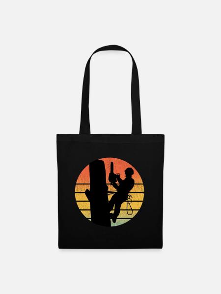 Arborist Baum Kletterer Klettern Vintage Retro - Stoffbeutel - Schwarz