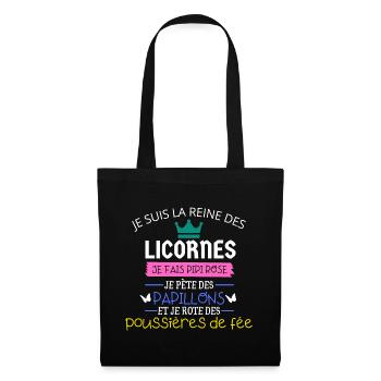 JE SUIS LA REINE des licornes (blanc) - Sac en tissu - noir - Devant