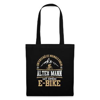 Alter Mann E-Bike Geschenk Berge Fahrrad - Stoffbeutel - Schwarz - Vorne