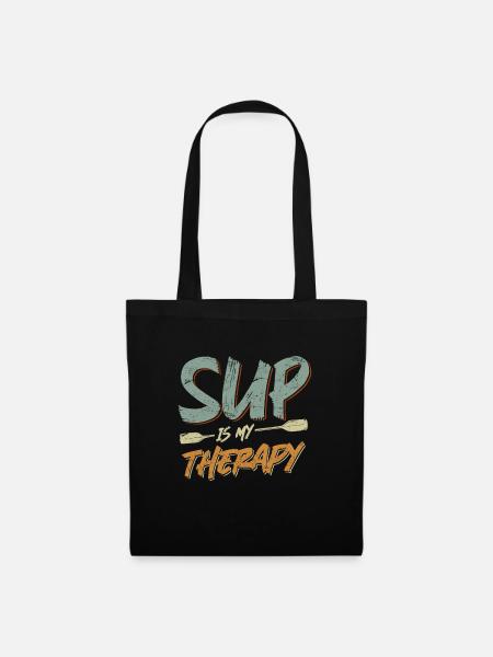 SUP Stand up Paddle Saying SUP is my therapy - Tote Bag - black
