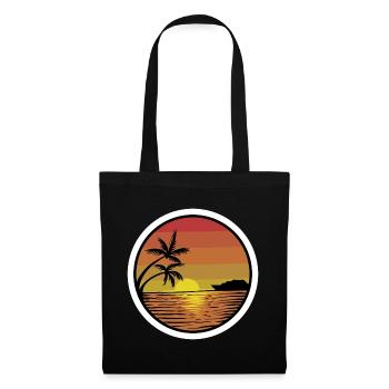 Plage coucher de soleil retro autocollant doré - Sac en tissu - noir - Devant
