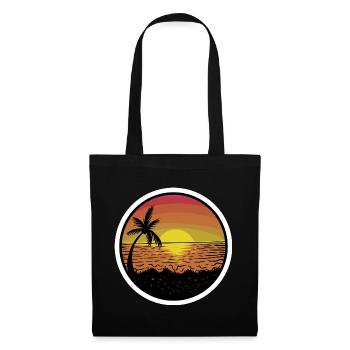 Plage coucher de soleil rétro autocollant prairie - Sac en tissu - noir - Devant
