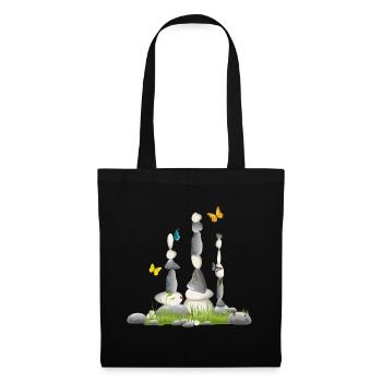 three stone towers on a meadow with insects - Tote Bag - black - Front