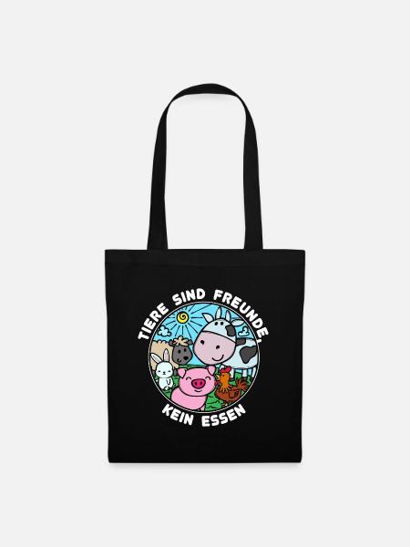 Schwein Kuh Vegan Statement Tierlieb - Stoffbeutel - Schwarz