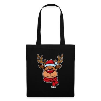 Rentier Gesicht Weihnachten Rudolph - Stoffbeutel - Schwarz - Vorne