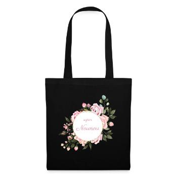 super nounou bouquet fleurs roses cadeau fin année - Sac en tissu - noir - Devant