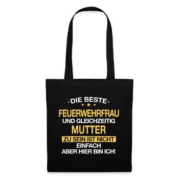 Feuerwehrfrau Feuerwehr Notruf 112 Beruf Spruch - Stoffbeutel - Schwarz - Vorne
