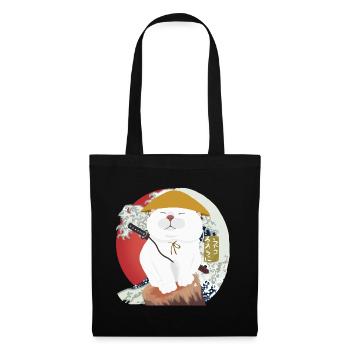 Samurai Cat sitting on the wood - Tote Bag - black - Front
