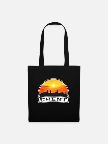 Gent Belgien Skyline Vintage Sonnenuntergang Reise Souven - Stoffbeutel - Schwarz