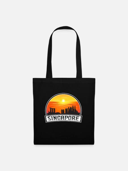Singapur Singapur Skyline Vintage Sonnenuntergang Reisen - Stoffbeutel - Schwarz