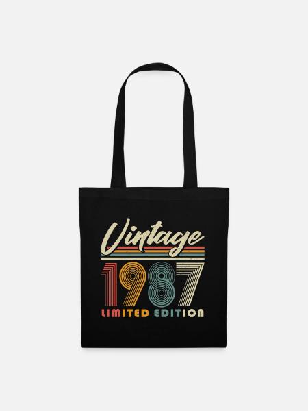 1987 Jahrgang Vintage Retro Geburtstag - Stoffbeutel - Schwarz