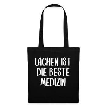 Lachen ist die beste Medizin Spruch Schrift - Stoffbeutel - Schwarz - Vorne