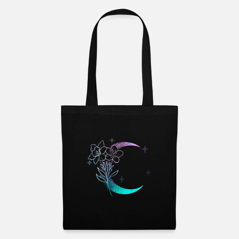 Moon with dotwork tattoo flowers - Tote Bag - black