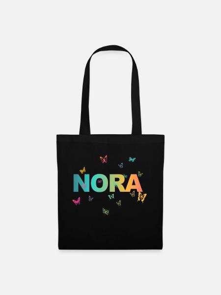 Nora - Schöner Name mit Schmetterlingen - Stoffbeutel - Schwarz