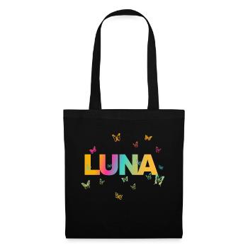 Luna - Joli nom avec papillons - Sac en tissu - noir - Devant