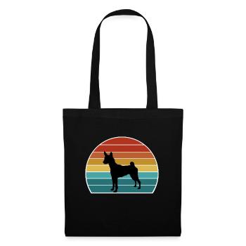 Basenji Hund Silhouette Vintage Sonnenuntergang für Hundeliebe - Stoffbeutel - Schwarz - Vorne