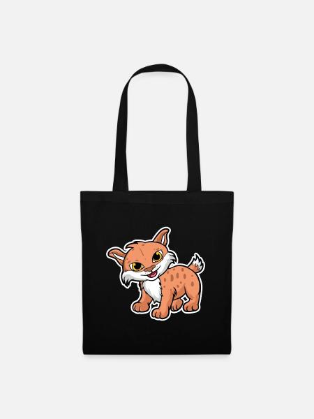 Lynx Cartoon Illustration Kawaii pour les enfants - Sac en tissu - noir