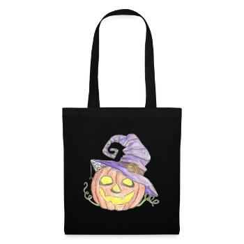 Citrouille aquarelle avec chapeau de sorcière - Sac en tissu - noir - Devant
