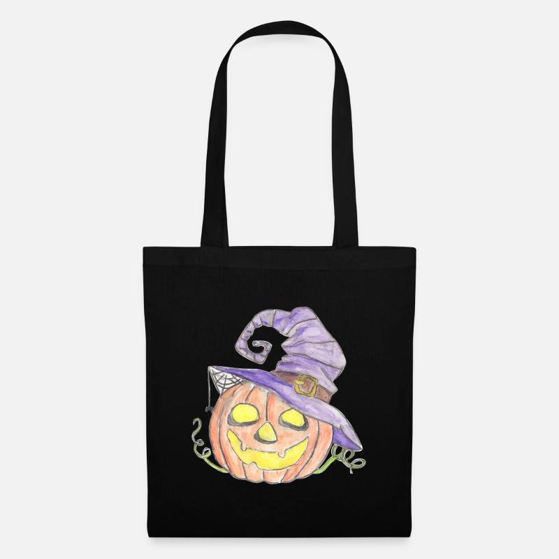 Watercolor pumpkin with witch hat - Tote Bag - black