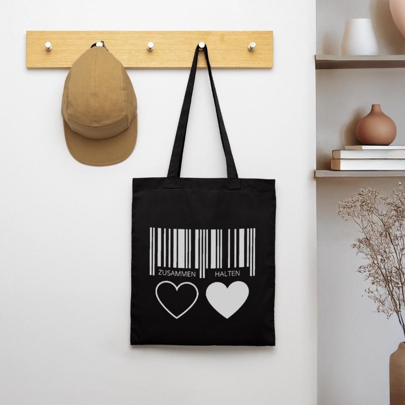 Zusammen halten Herzen Strichcode Barcode Paar C19 Stoffbeutel