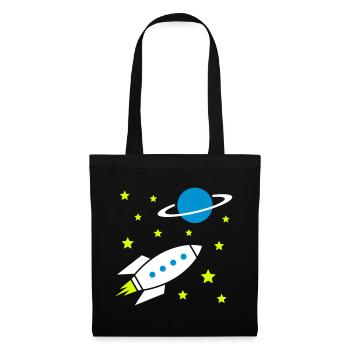 Spaceship, stars and planet with ring - Tote Bag - black - Front