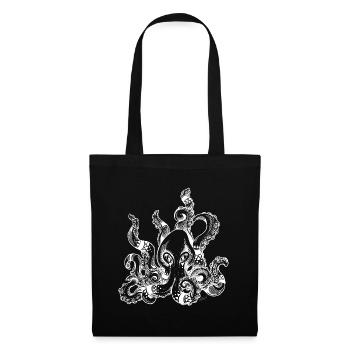 Kraken weiß | Oktopus | Abenteuer | Tintenfisch - Stoffbeutel - Schwarz - Vorne