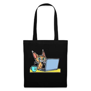 Laptop Home Office Statement Katze Kaffee Karriere - Stoffbeutel - Schwarz - Vorne