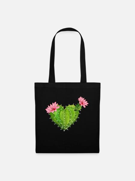 Kaktusherz Kakteenblüten Blume Kakteenliebe - Stoffbeutel - Schwarz