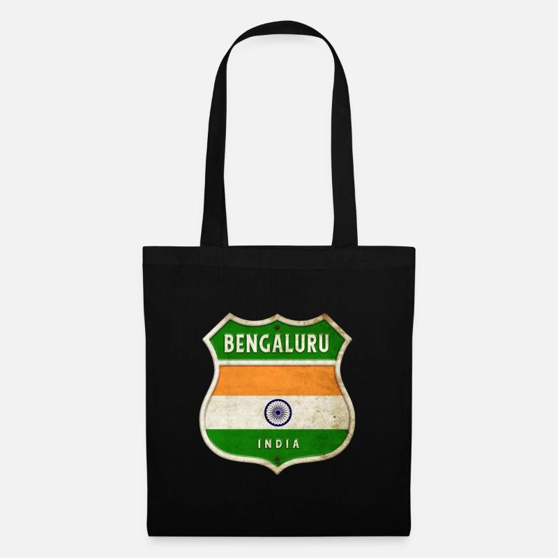Bengaluru Inde Armoiries Drapeaux Design - Sac en tissu - noir