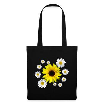 Tournesol avec marguerites fleurs, floral, fleur - Sac en tissu - noir - Devant