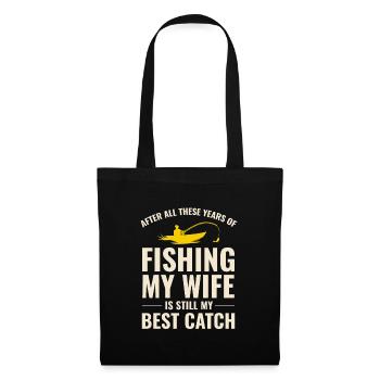 Angeln Fisch Boot Outdoor Hobby Frau Lustiger Witz - Stoffbeutel - Schwarz - Vorne