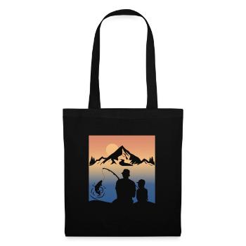 Pêche Papa Fils Famille Camping Montagne Nature - Sac en tissu - noir - Devant